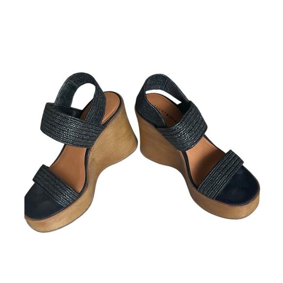 Lucky Brand Womens/Teen Black Sandals Size 6.5M Slip on open toe Platform Wedge - Picture 7 of 9